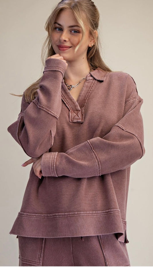 Textured  Thermal Washed Pullover