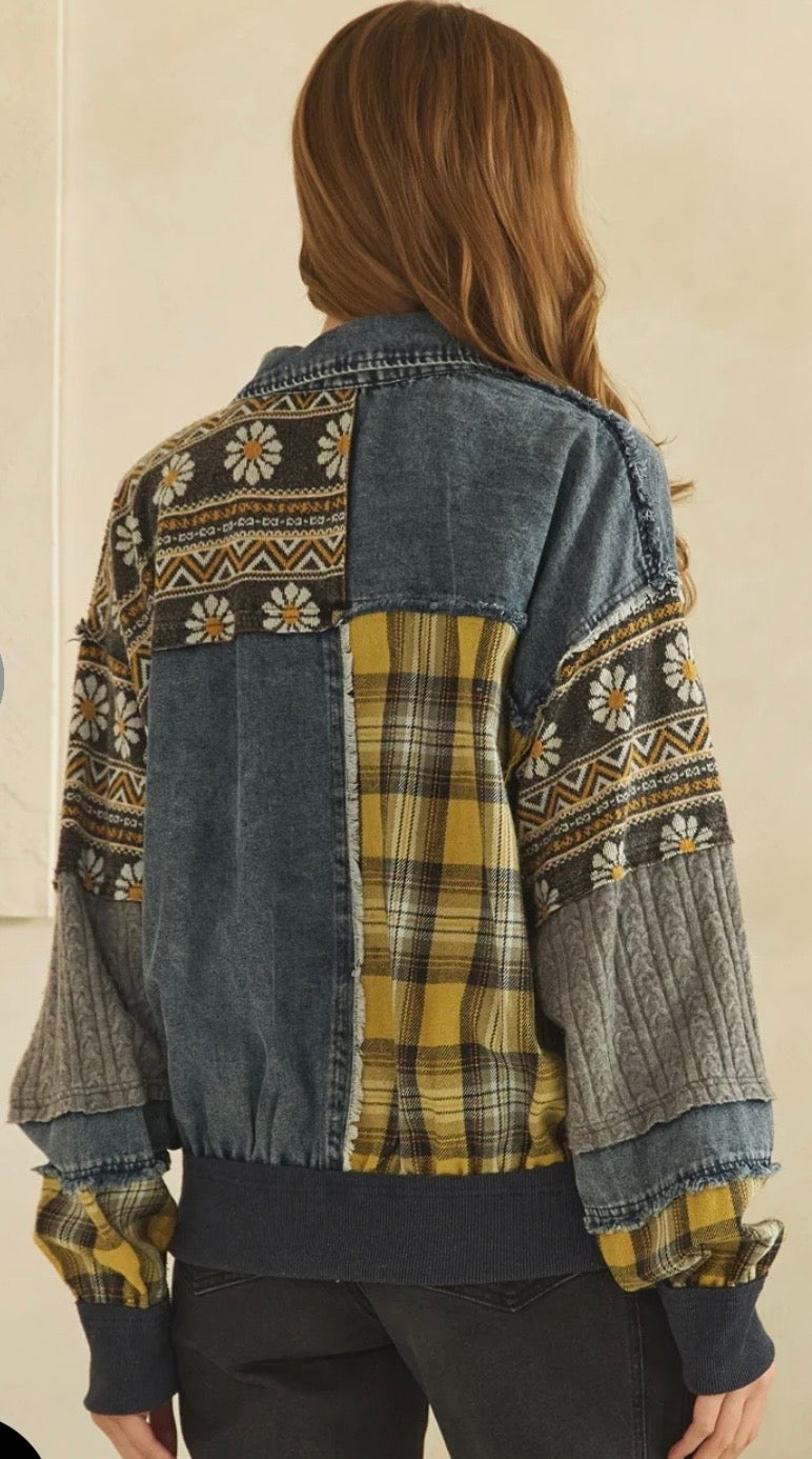 ￼Mixed Media Denim Jacket Blue