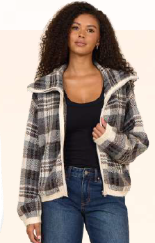 Jacquard Zip Up Espresso Plaid