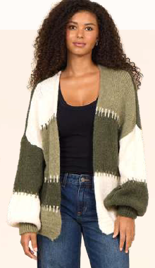 Color block long sweater cardigan olive