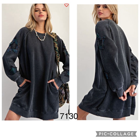 Star patches French terry dress