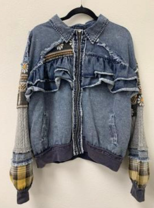 ￼Mixed Media Denim Jacket Blue