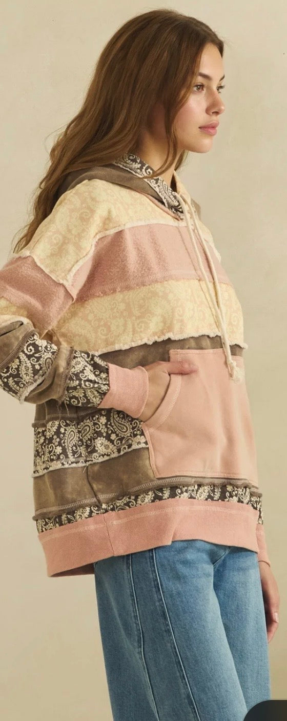 Paisley Printed Hoodie Apricot
