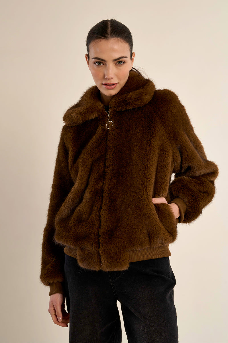 Fur Jacket Zipup Brown