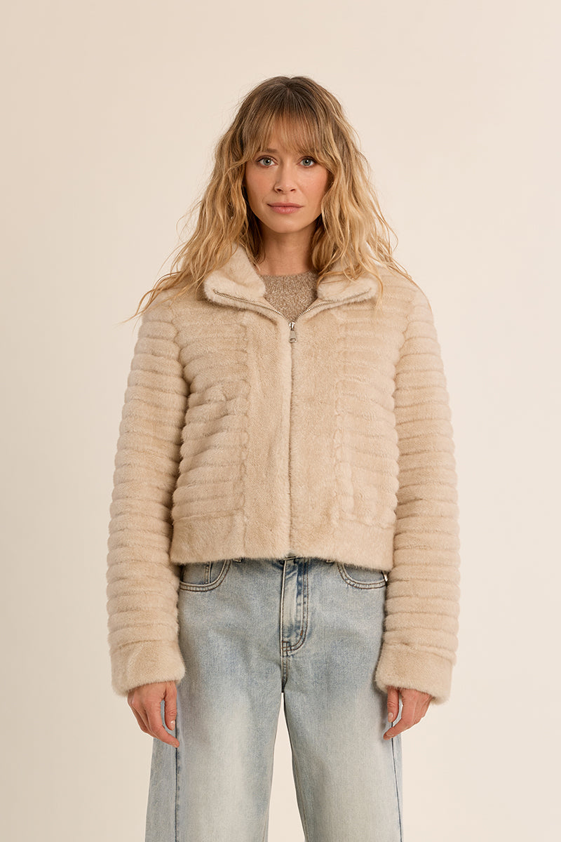 Fur Jacket Zipup Off White