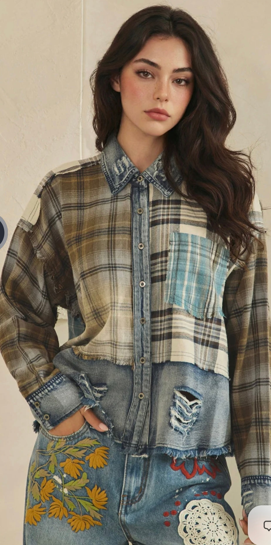 WASHED DENIM PLAID MIX BUTTONDOWN