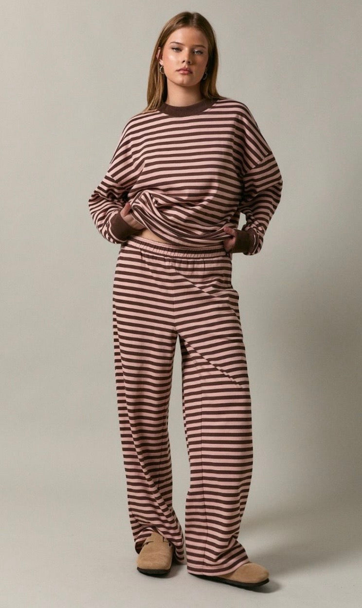 MID RISE STRIPE WIDE LONG SWEATPANTS