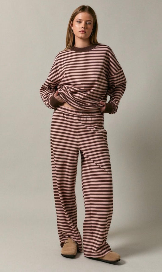 MID RISE STRIPE WIDE LONG SWEATPANTS