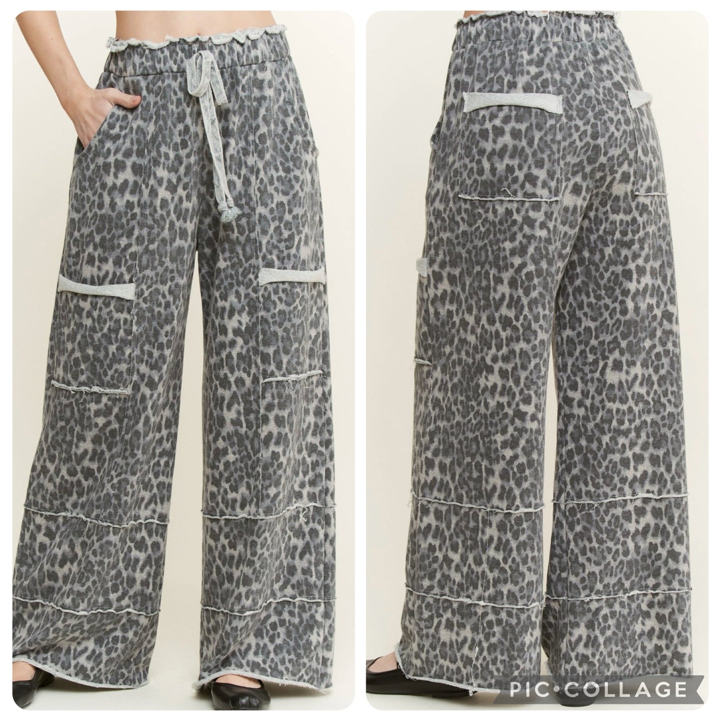 Animal print french terry pants