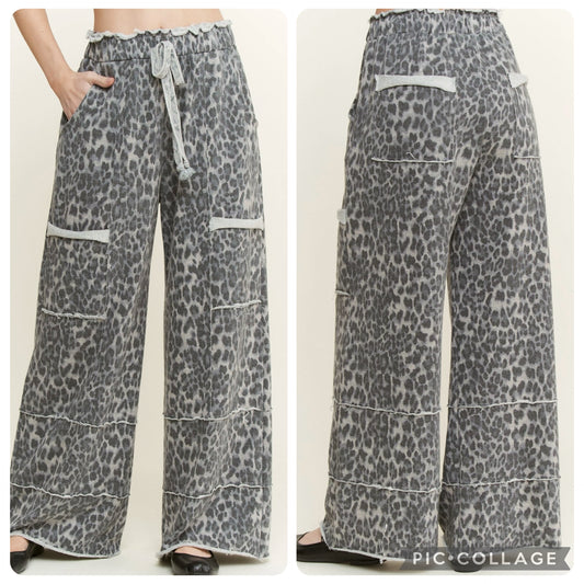 Animal print french terry pants