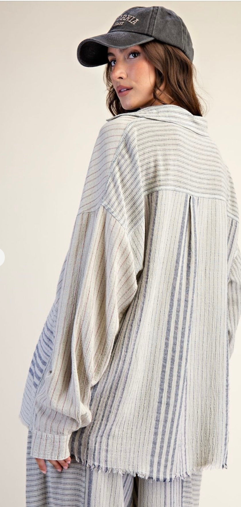 STRIPE MIX WASHED BUTTON DOWN LINEN SHIRT