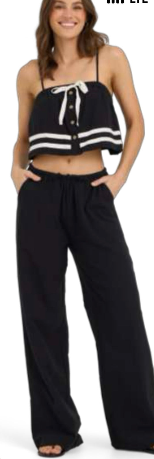 Black textured cotton pant