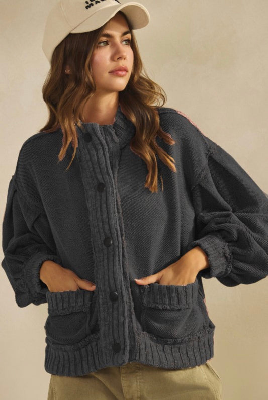 Ribbed knit trim cardigan jacket