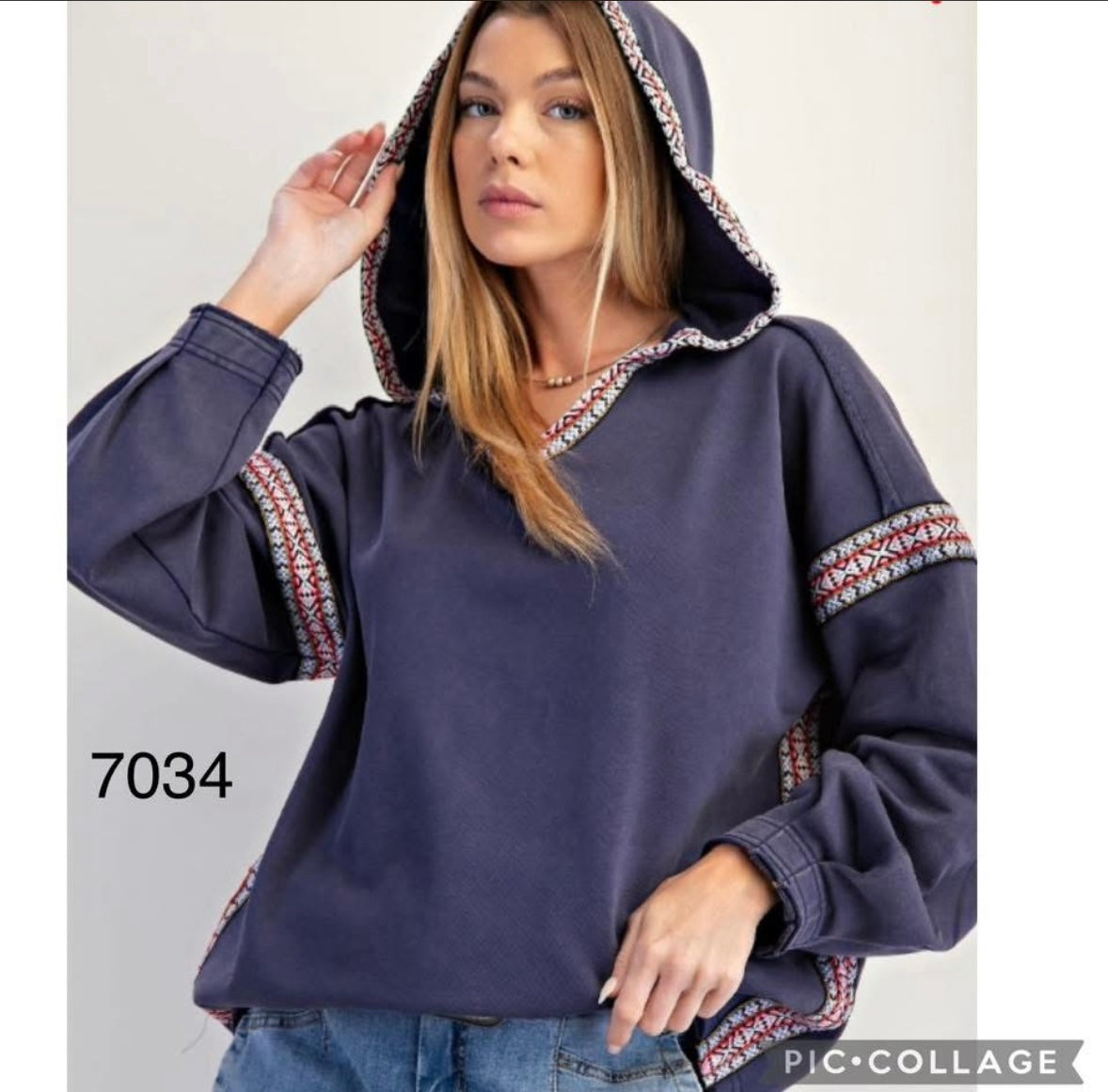 Embroidered Aztec Trim Hoodie