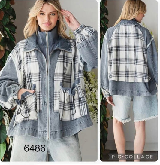 Denim Plaid Inlay Jacket