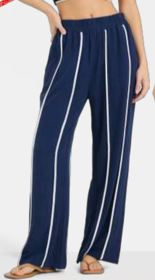 navy linen pant with piping