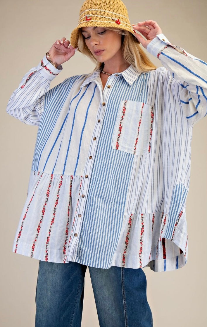 MIXED STRIPE BUTTON DOWN SHIRT