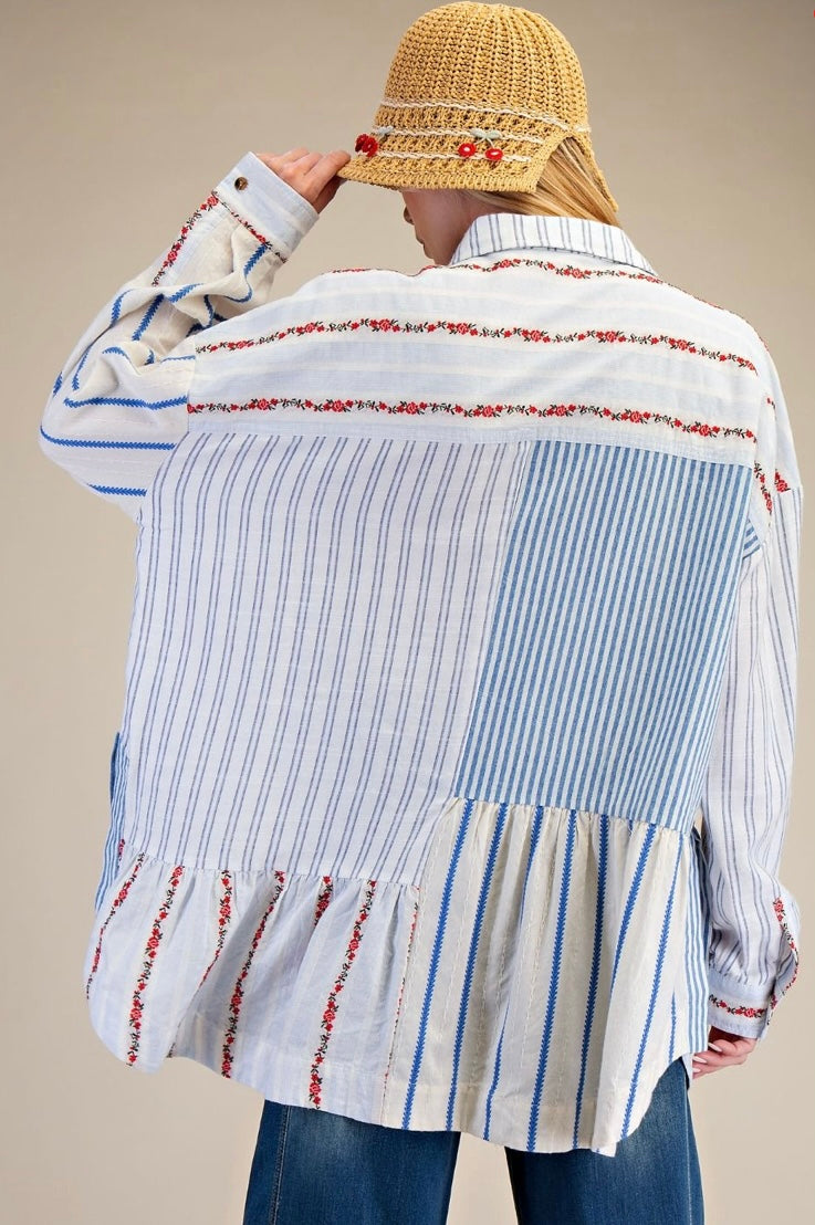 MIXED STRIPE BUTTON DOWN SHIRT