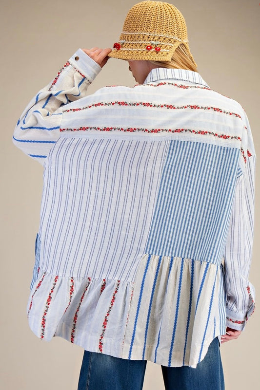 MIXED STRIPE BUTTON DOWN SHIRT