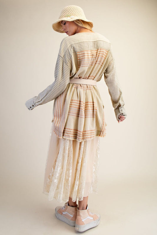 STRIPE MIX OVERSIZED WASHED LINEN TUNIC