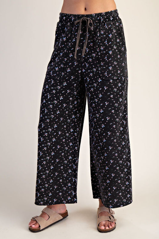 FLORAL PRINT WASHED TERRY PANTS