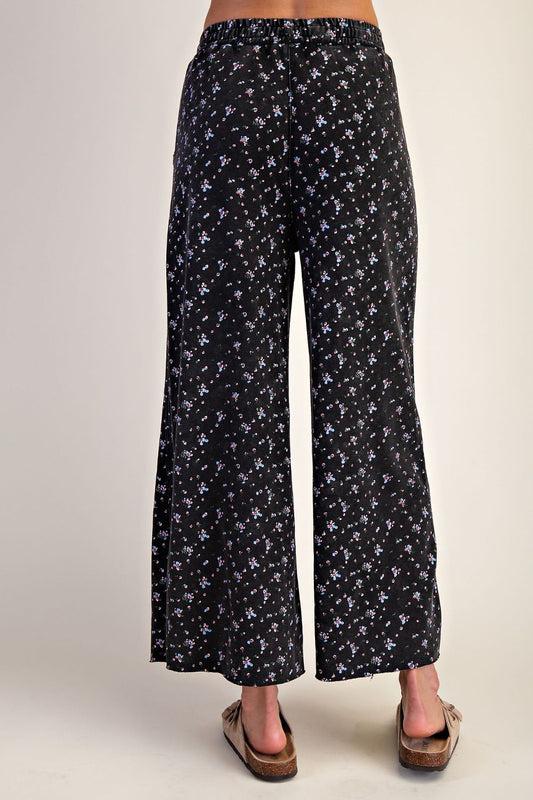 FLORAL PRINT WASHED TERRY PANTS