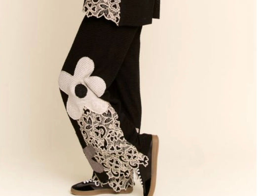 THERMAL MIXTURE KNIT WIDE OPENING PANTS