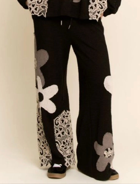 THERMAL MIXTURE KNIT WIDE OPENING PANTS