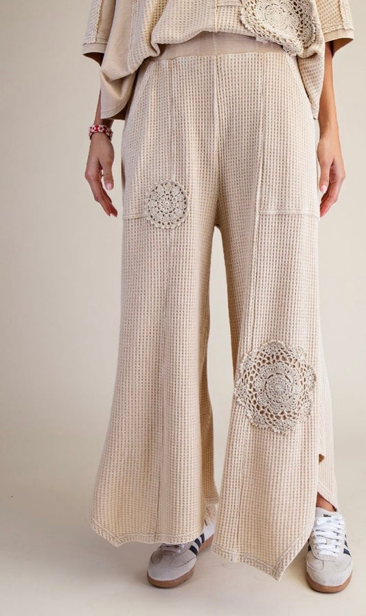 CROCHET PATCH DETAILING WASHED THERMAL PANTS