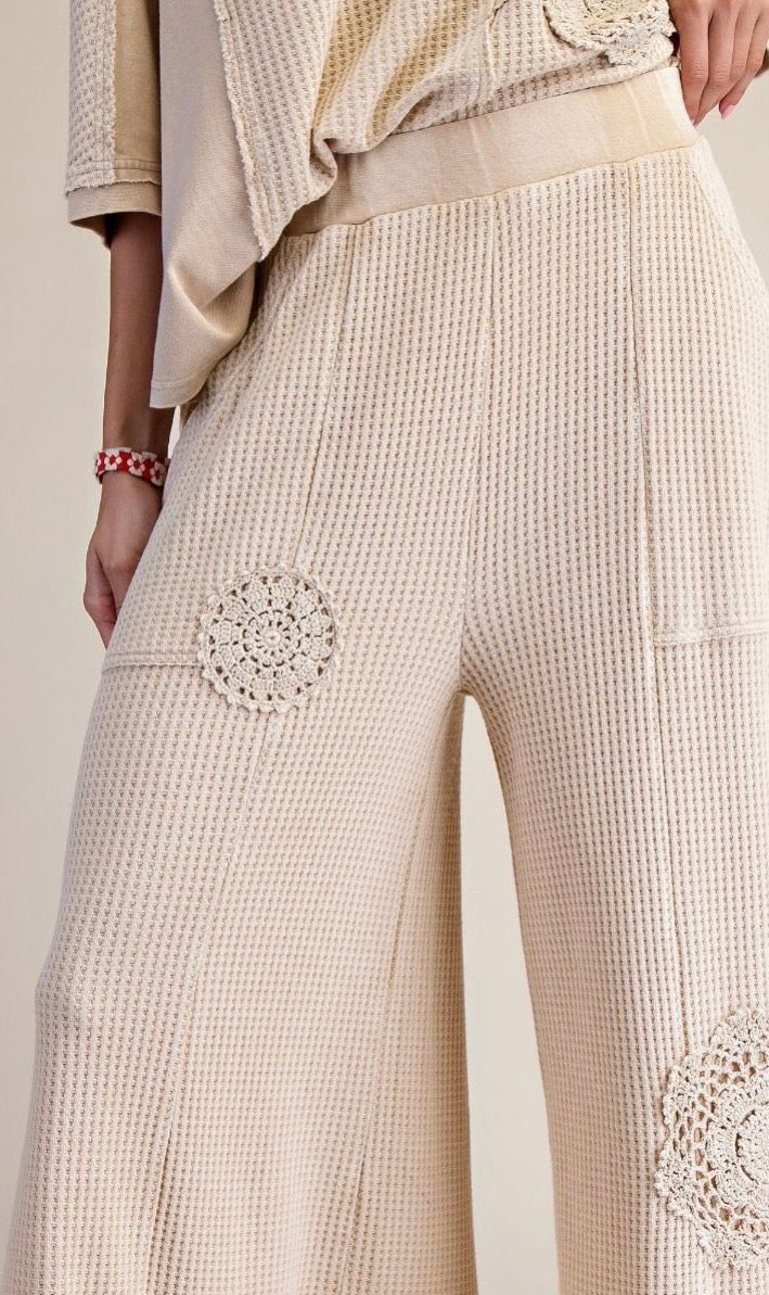 CROCHET PATCH DETAILING WASHED THERMAL PANTS