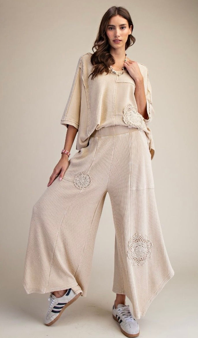 CROCHET PATCH DETAILING WASHED THERMAL PANTS