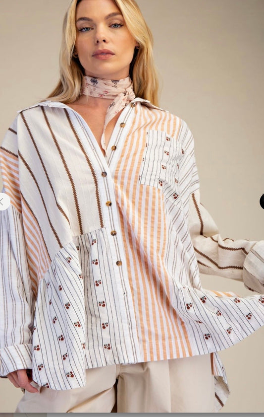 MIXED STRIPE BUTTON DOWN SHIRT