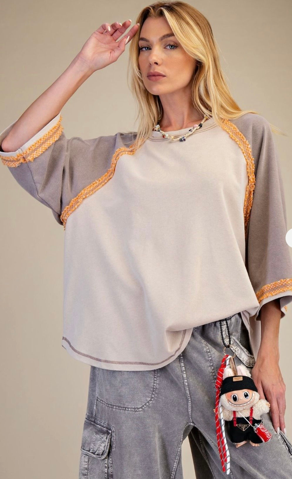 COLOR BLOCK WASHED COTTON TOP