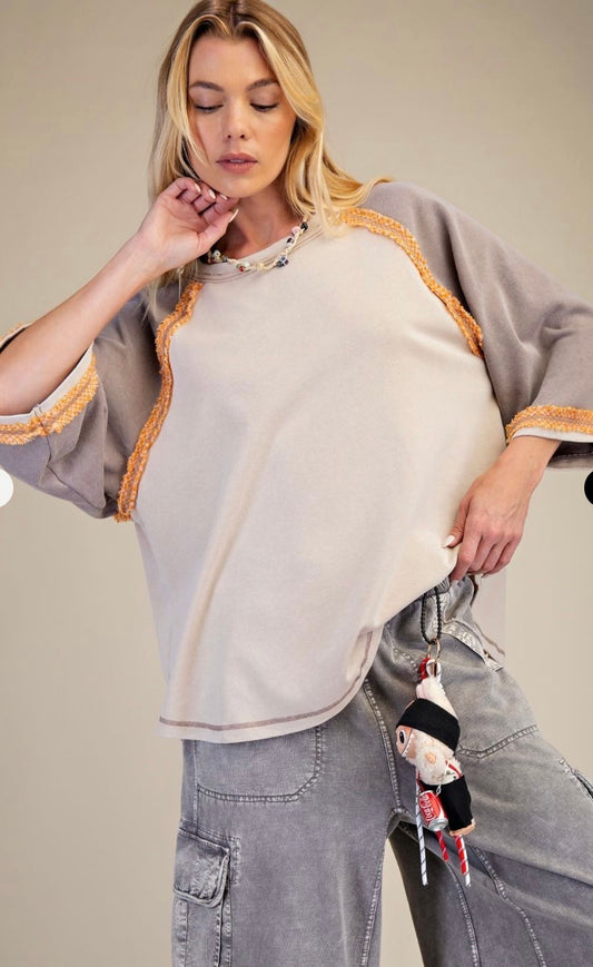 COLOR BLOCK WASHED COTTON TOP