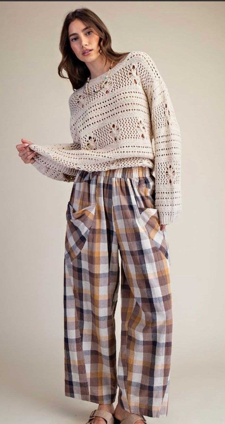 PLAID LINEN PANTS