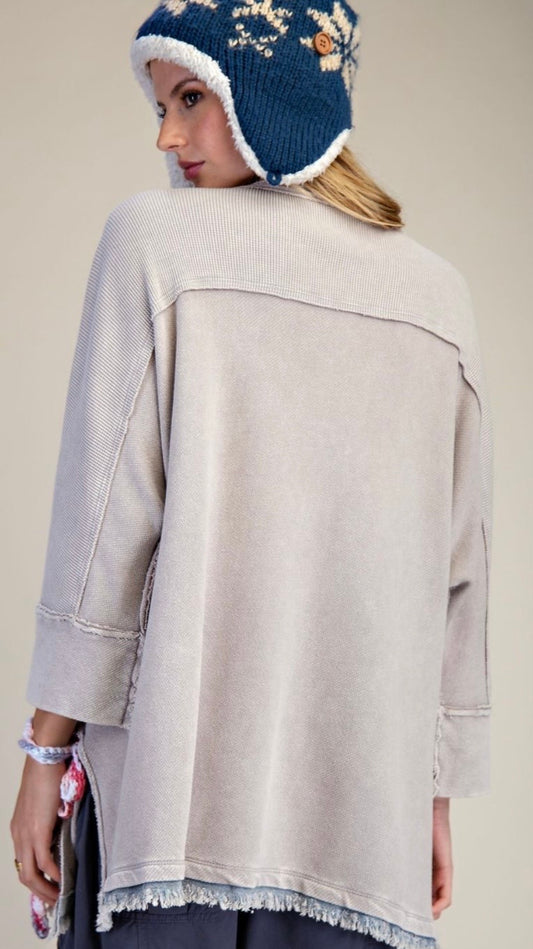 STAR PATCH DETAILING WASHED WAFFLE KNIT TOP