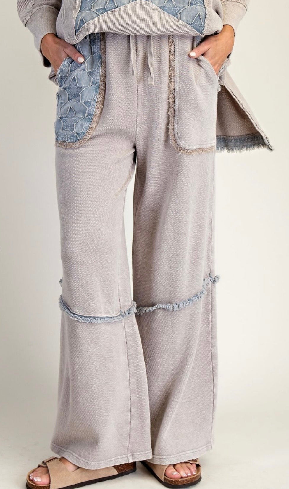 STAR PATCH MIX WASHED TERRY PANTS