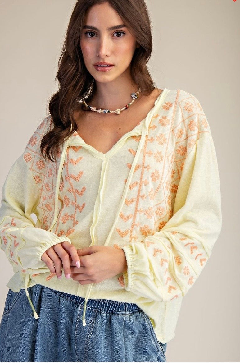 EMBROIDERED COTTON KNIT TOP