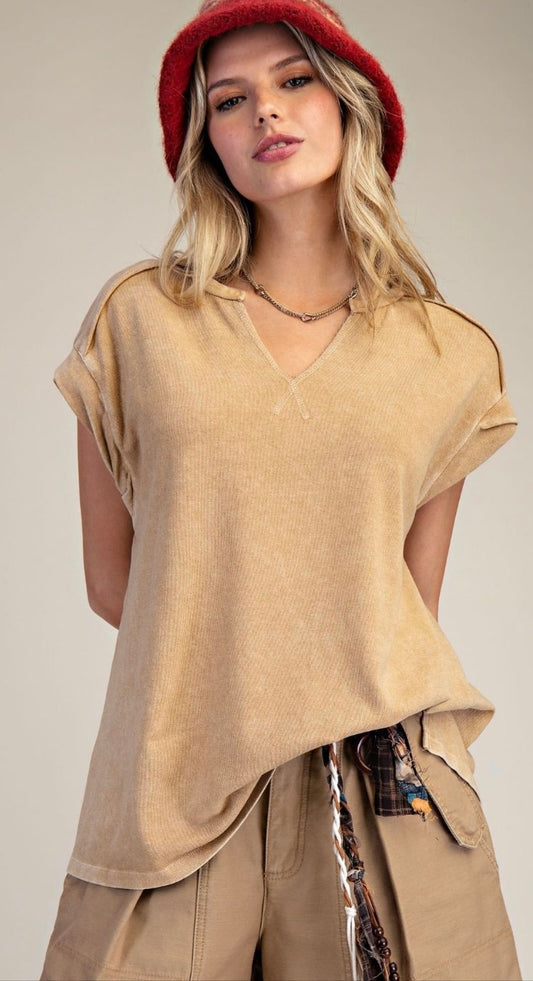 WASHED COTTON KNIT TOP