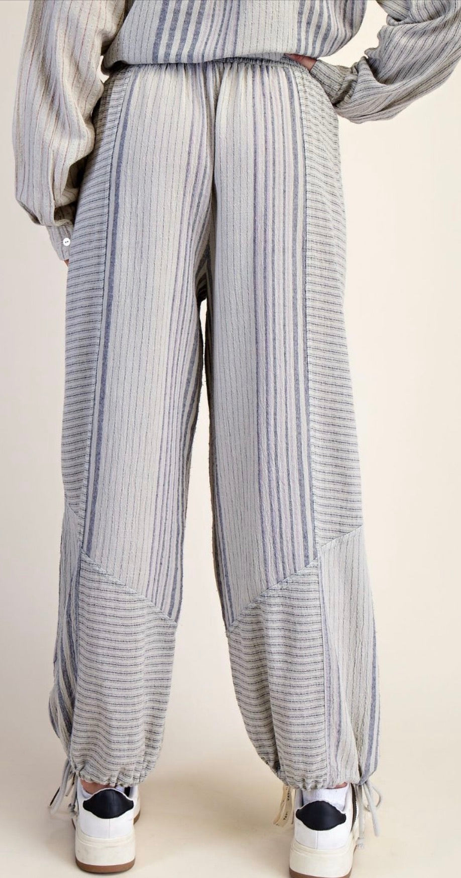 STRIPE MIX WASHED LINEN PANTS