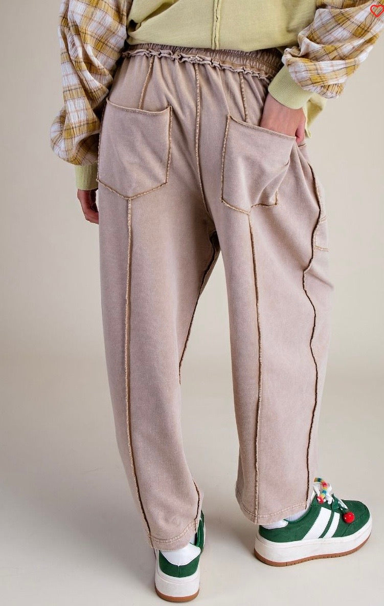 MINERAL WASHED TERRY KNIT BARREL PANTS