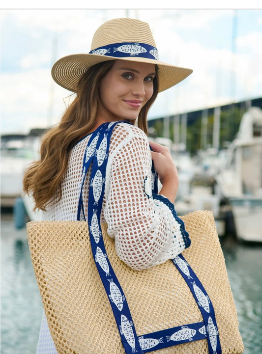 Fish Tote and straw hat
