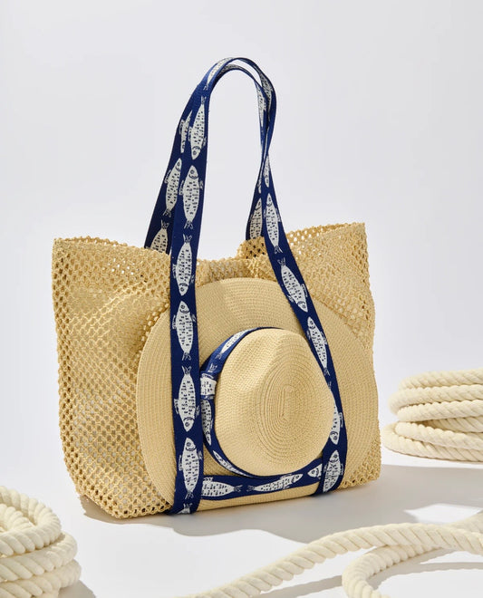 Fish Tote and straw hat