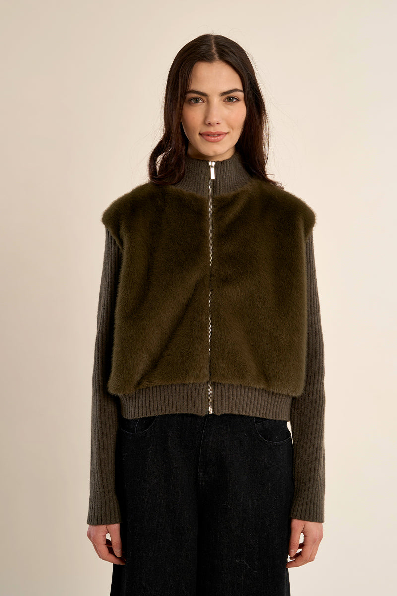 Sweater Sleeve Furry Zipup Jacket