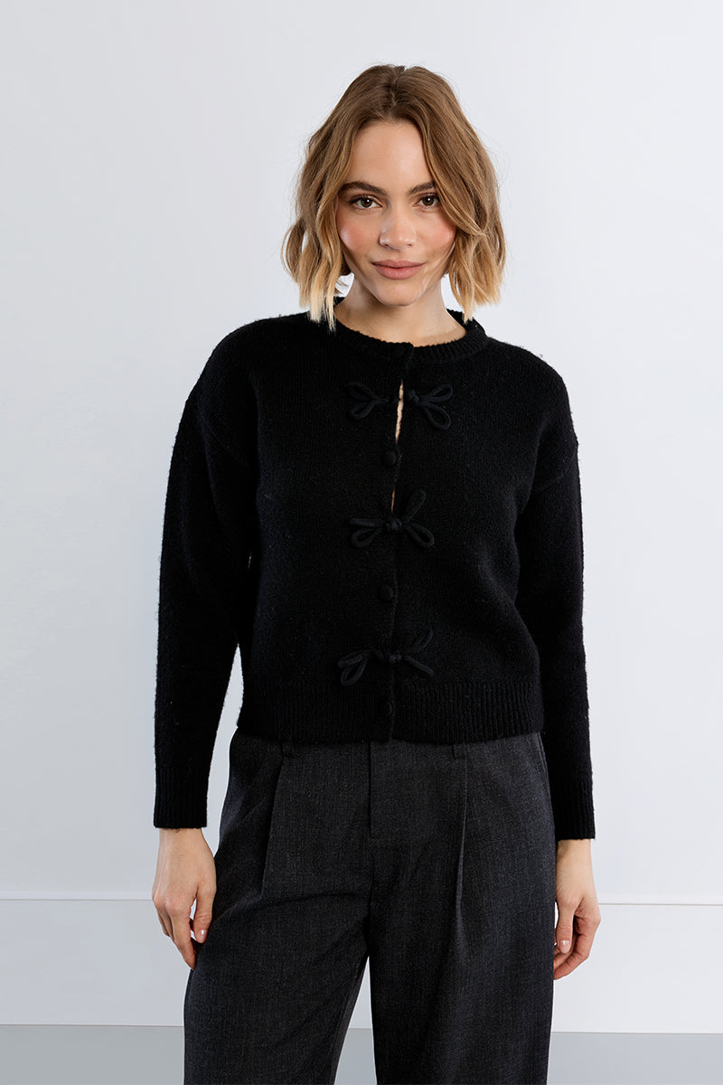Cardigan Black on Black bows