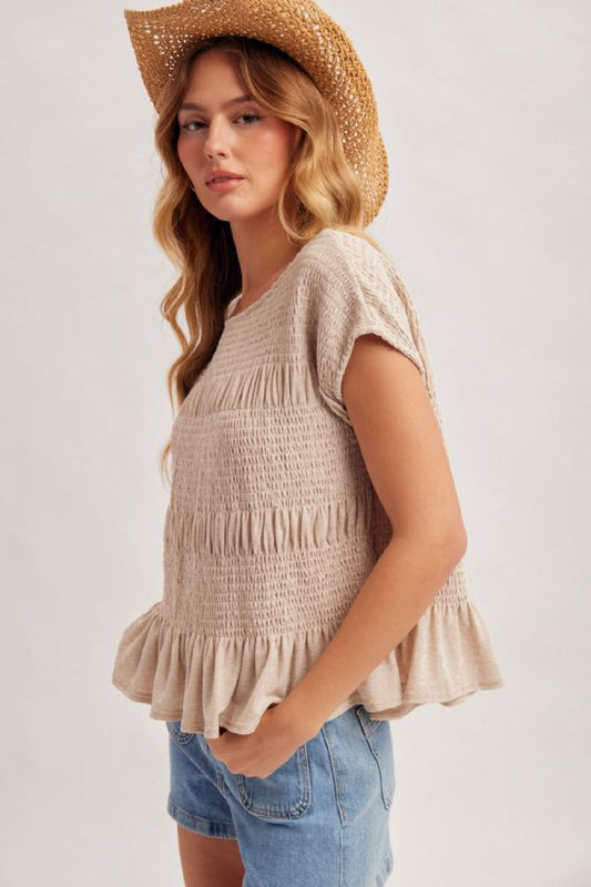 Boatneck Tiered Smocked Knit Top