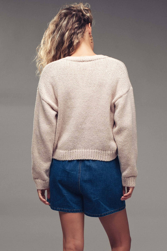 Crochet Patch Cardigan–Nautical Motifs, Relaxed Cropped Fit