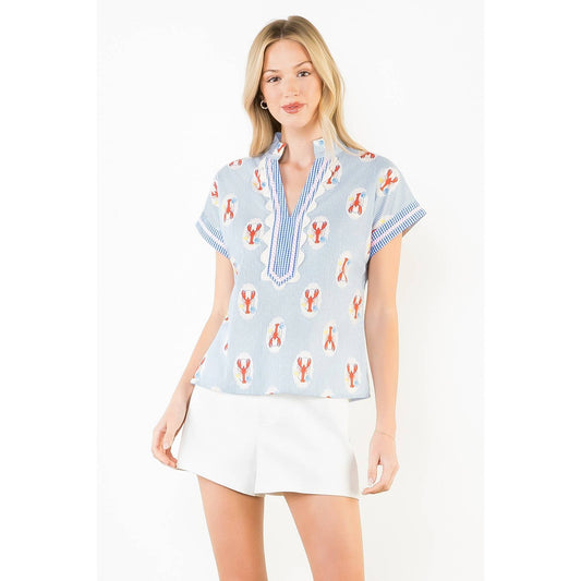 Short Sleeve Lobster Detail Striped Top