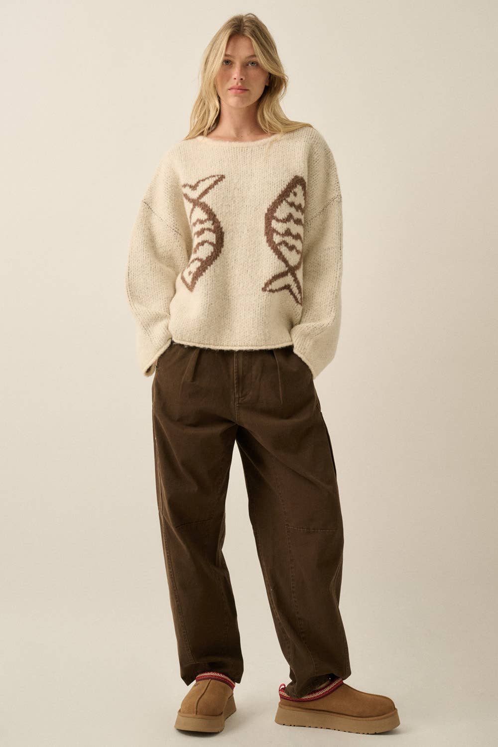 Fish Jacquard-Knit Sweater Cream