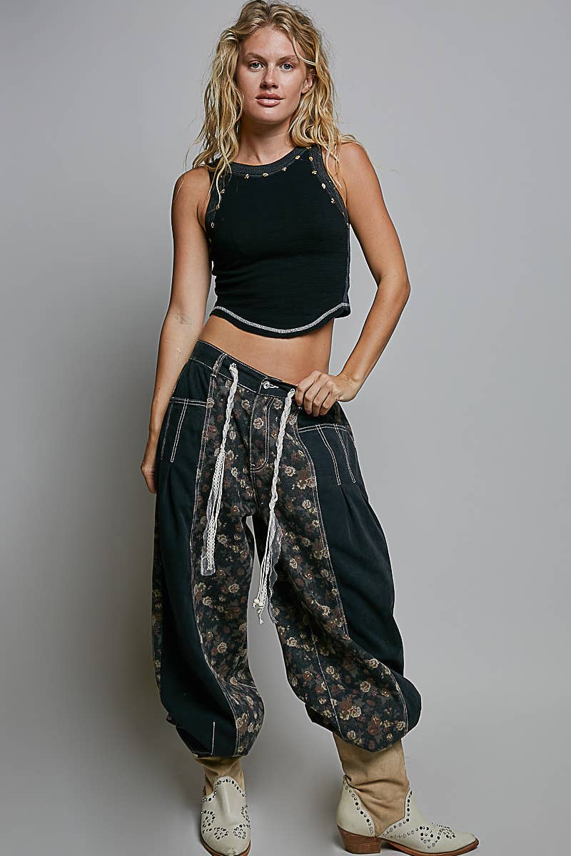 Relaxed Tapered Pants With Contrast Panel